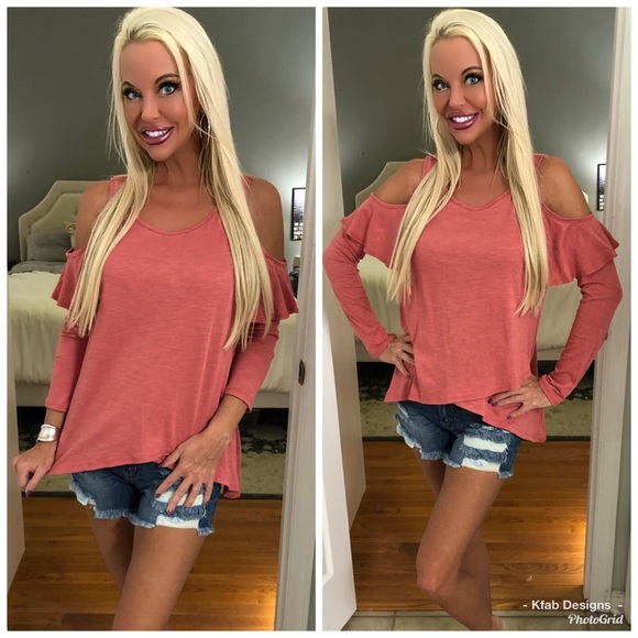 LAST 1! 🛍Pretty Ruffle Hi Lo Cold Shoulder Top! - Picture 7 of 7